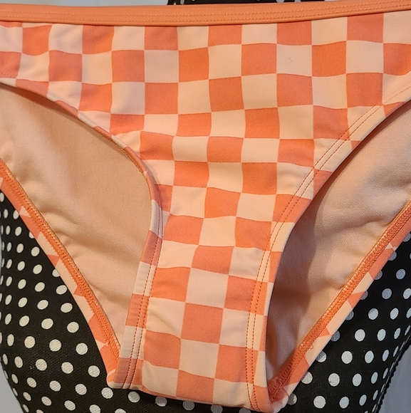 Kona Sol Pink/Peach Checkered Hipster Swimsuit Bottom - Picture 3 of 9